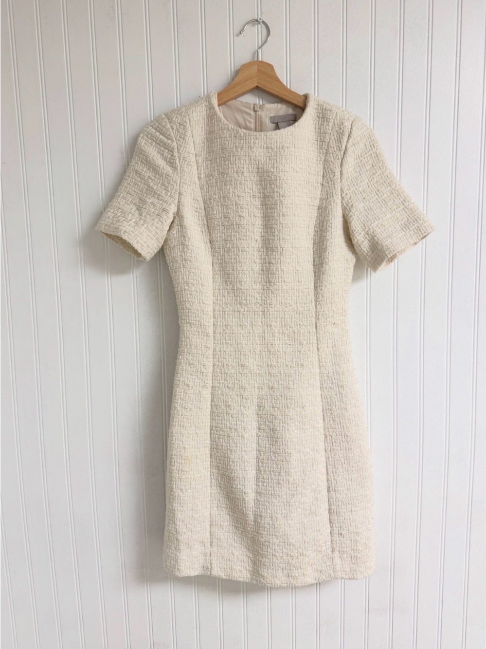 H&M Ivory Textured Short-Sleeve Shift Dress